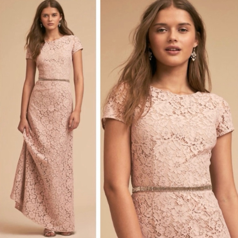 DONNA MORGAN BHLDN/Anthropologie Pink Lace Short Sleeve Bridesmaid Dress, Size18